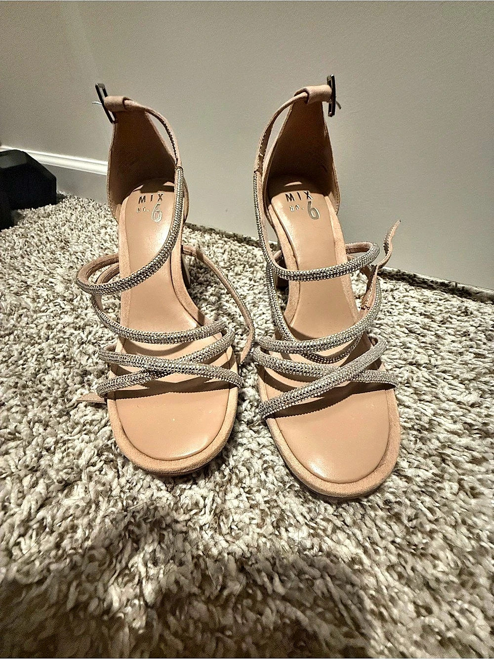 MIX NO. 6 Harllow Sandal Rhinestone Block Heel Brown US 9